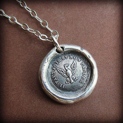 Wax seal eagle necklace over on stainless steel chain