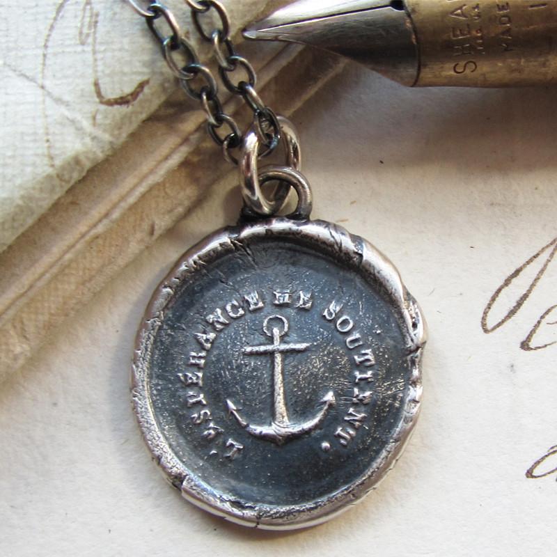 Anchor Wax Seal Necklace with the words Hope Sustains Me around it  