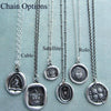 Arrow Wax Seal Necklace surrounded by other chain options.