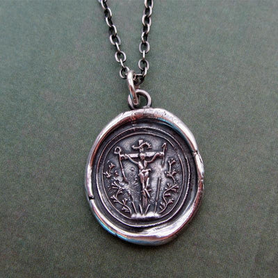 Crucifixion of Christ dark wax seal necklace