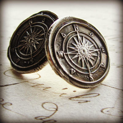 Compass Wax Seal Post Earrings