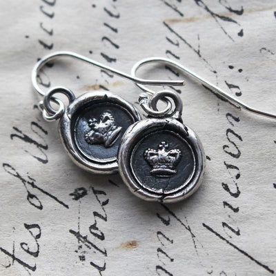 Tiny Crown Wax Seal Dangle Earrings - Shannon Westmeyer Jewelry - 2