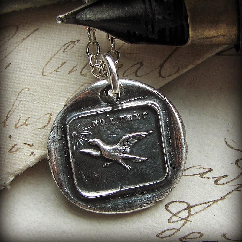 Have no fear eagle wax seal necklace with fine tipped pen