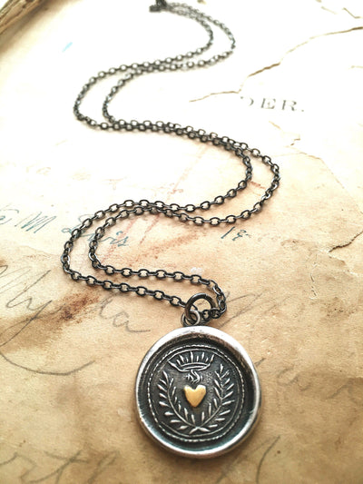 Flaming Gold Heart Wax Seal Necklace - Eternal Love