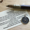 Flaming Heart Wax Seal with meaning text and fine tipped pen.