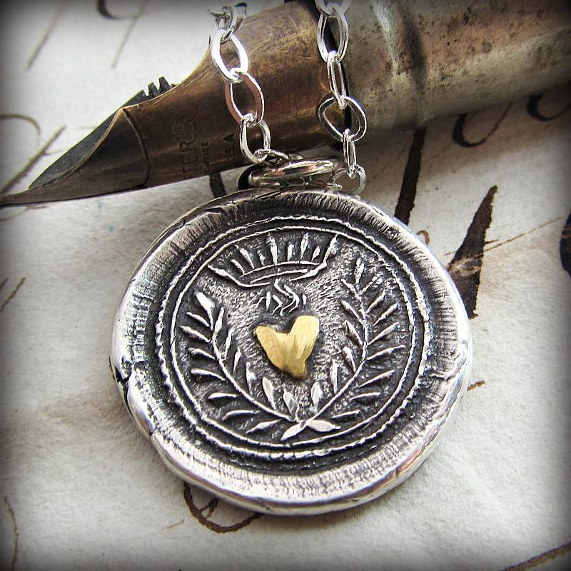 Flaming Gold Heart Wax Seal Necklace - Eternal Love - Shannon Westmeyer Jewelry - 1