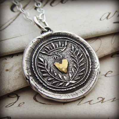 Flaming Gold Heart Wax Seal Necklace - Eternal Love - Shannon Westmeyer Jewelry - 2