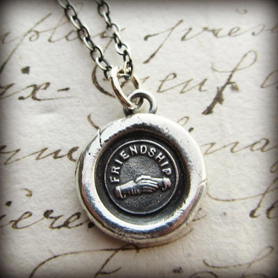 Friendship Victorian Wax Seal Necklace - Hands Clasped in Friendship - Shannon Westmeyer Jewelry - 2