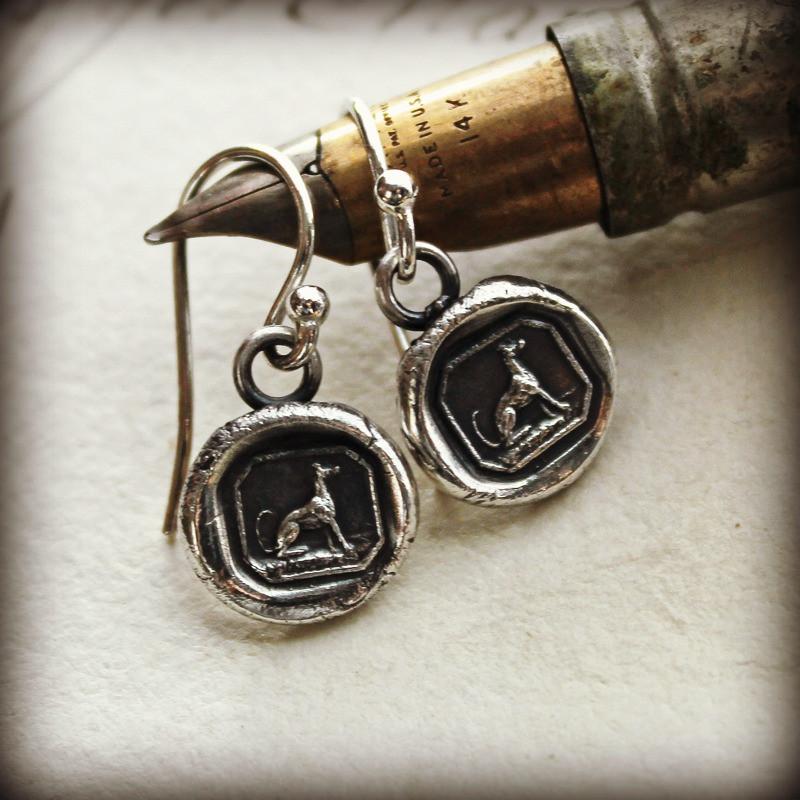 Tiny Greyhound Wax Seal Earrings - Shannon Westmeyer Jewelry - 1