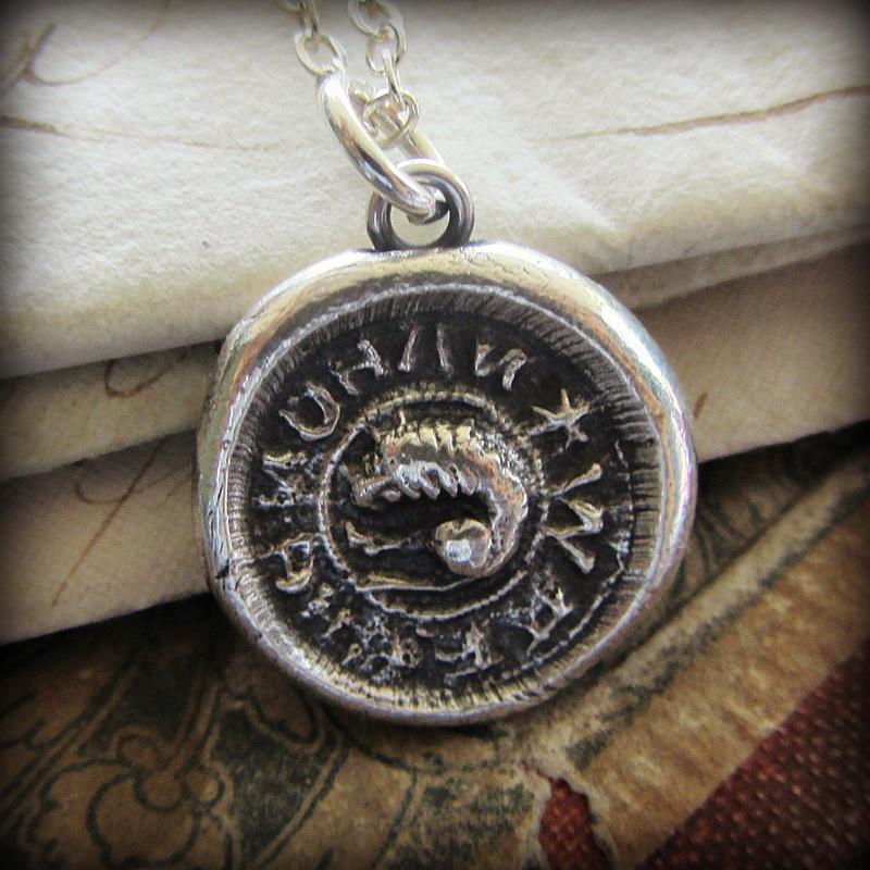 Medieval lion wax seal necklace.