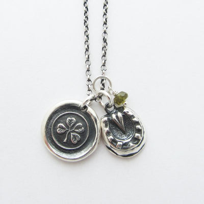 Good Luck Charms Necklace  Shamrock, Horseshoe and Green Tourmaline