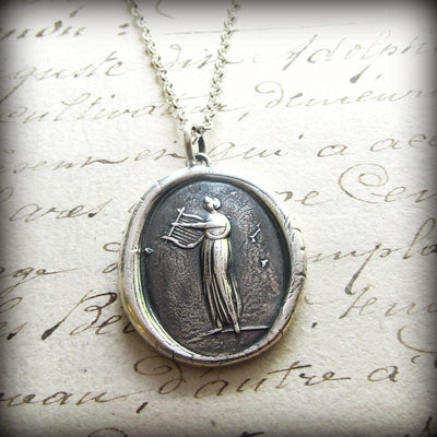 Muse of Music Wax Seal Necklace  Greek Goddess Euterpe - Shannon Westmeyer Jewelry - 3