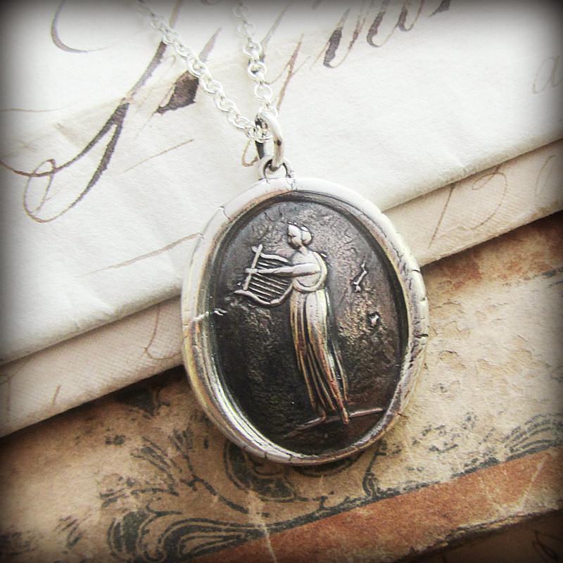 Muse of Music Wax Seal Necklace  Greek Goddess Euterpe - Shannon Westmeyer Jewelry - 1