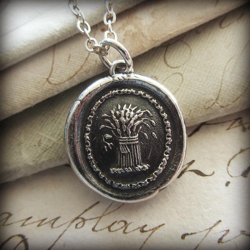 Prosperity Wax Seal Necklace - Wheat Sheaf - A symbol for prosperity, abundance and hope - Shannon Westmeyer Jewelry - 1