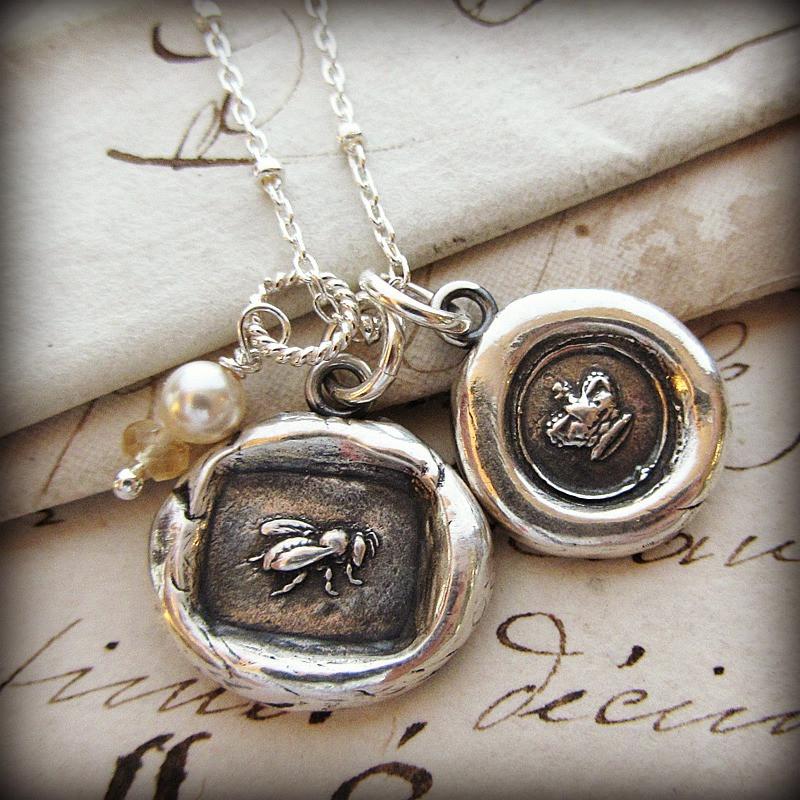 Queen Bee & Crown Wax Seal Charm Necklace - Shannon Westmeyer Jewelry - 1