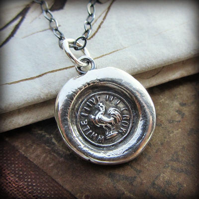 Rooster "While I Live I'll Crow" Wax Seal Necklace - Courage and Perseverance - Shannon Westmeyer Jewelry - 1