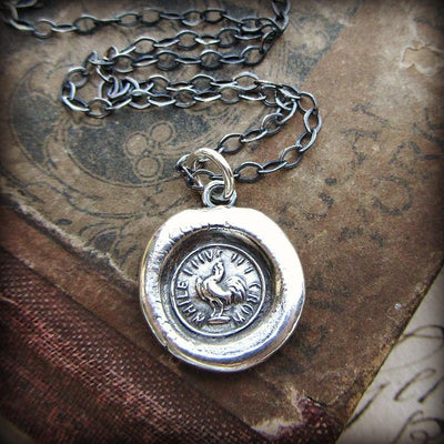 Rooster "While I Live I'll Crow" Wax Seal Necklace - Courage and Perseverance - Shannon Westmeyer Jewelry - 3