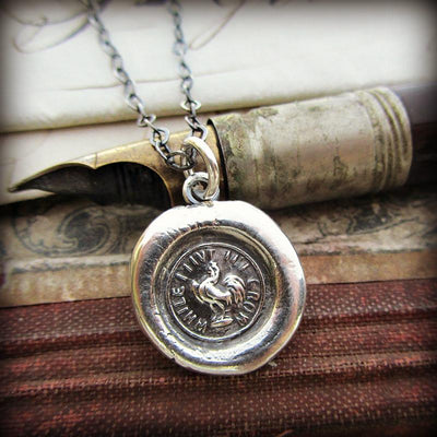 Rooster "While I Live I'll Crow" Wax Seal Necklace - Courage and Perseverance - Shannon Westmeyer Jewelry - 2