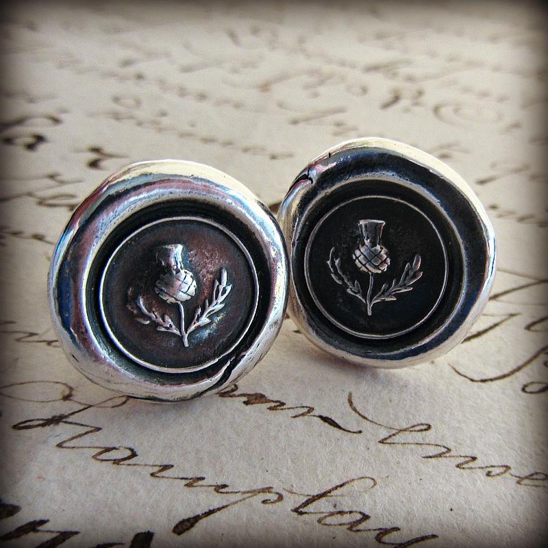 Scottish Thistle Wax Seal Cuff Links - Shannon Westmeyer Jewelry - 1