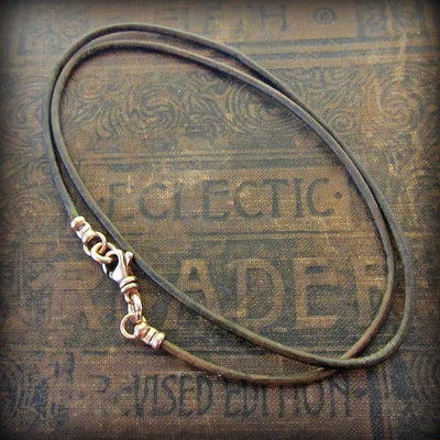 Leather Cord Necklace with Bronze Swivel Clasp - Distressed Sepia Grey Brown - Shannon Westmeyer Jewelry - 1