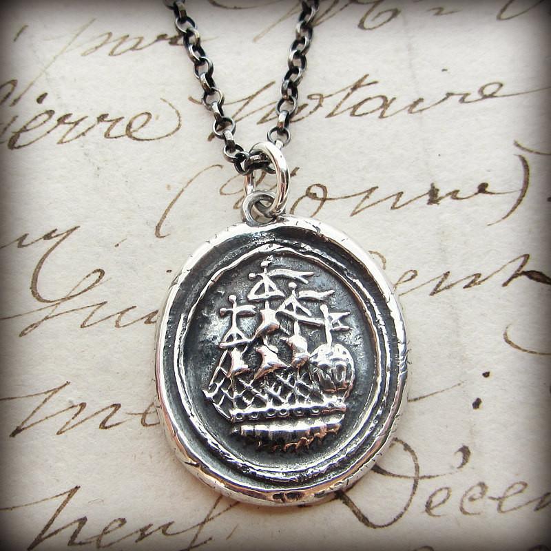Ship Wax Seal Necklace - Joy, Happiness & Adventure - Shannon Westmeyer Jewelry - 1