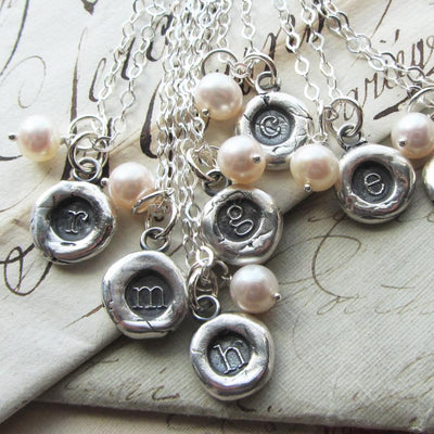 Silver Initial Wax Seal Necklace with Semiprecious Stone - Shannon Westmeyer Jewelry - 1