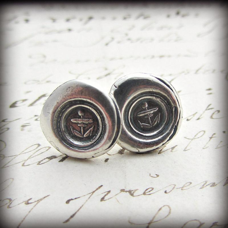 Small Anchor Wax Seal Post Earrings - Shannon Westmeyer Jewelry - 1