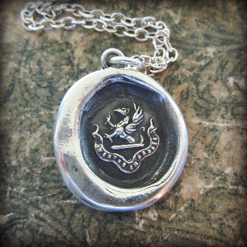 Courage in Difficulties silver wax seal necklace