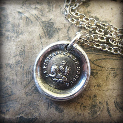 Vigilance Wins Wax Seal Necklace - Rooster atop a Lion - Keep Your Eye On The Prize - Shannon Westmeyer Jewelry - 3