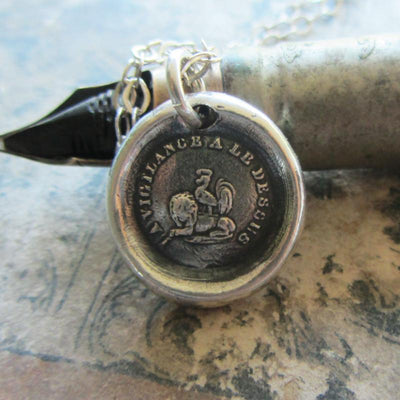 Vigilance Wins Wax Seal Necklace - Rooster atop a Lion - Keep Your Eye On The Prize - Shannon Westmeyer Jewelry - 2