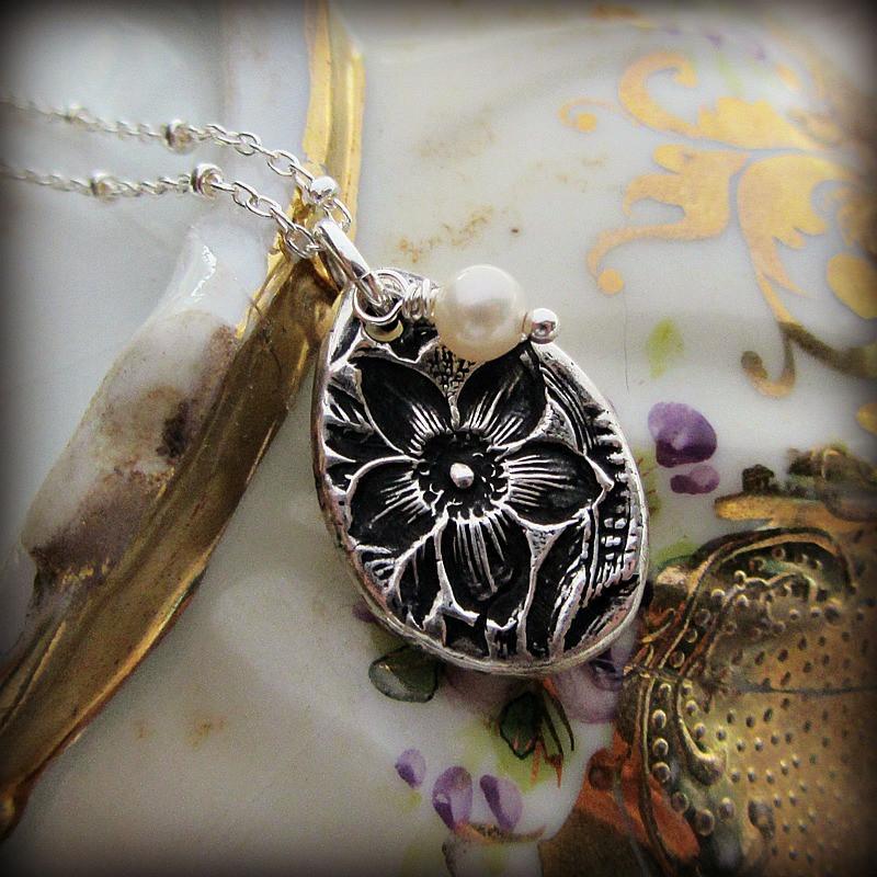 Vintage Flower Imprint Charm Necklace - Shannon Westmeyer Jewelry - 1